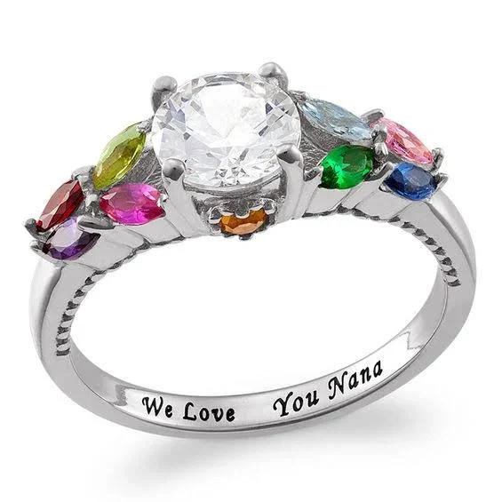 Zales Mother&s Multi-Shape Simulated Birthstone Ring in Sterling Silver (11 Stones and 1 Line)