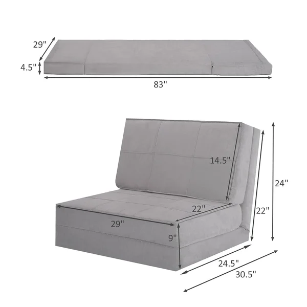 Costway Convertible Fold Down Chair Flip Out Lounger Sleeper Bed Couch - Grey