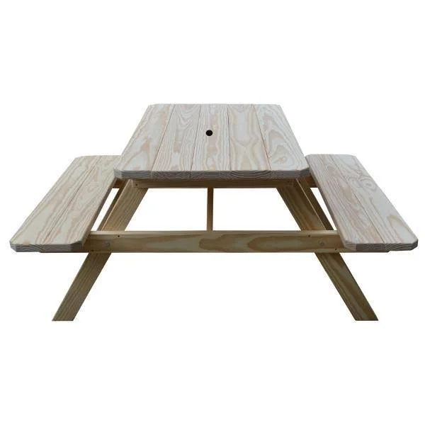 Yellow Pine Picnic Table with Attached Benches 5ft - Tractor Red Paint, Without Umbrella Hole