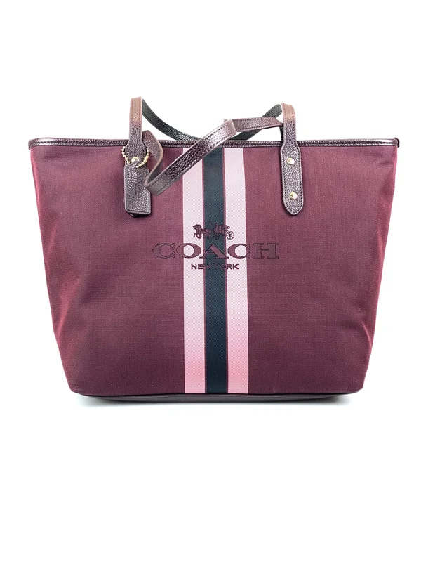 Coach Horse and Carriage Jacquard City Tote Oxblood