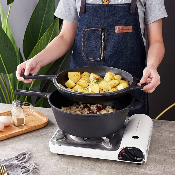 2-in-1 Cast Iron Multi-Cooker – Heavy Duty Skillet and Lid Set, Versatile Healthy Design, Non-Stick Kitchen Cookware