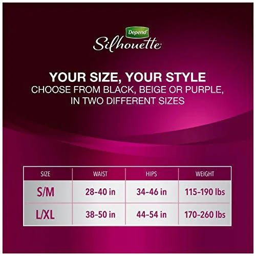 Depend Silhouette Maximum Absorbency Incontinence Women's Briefs - Black, S/M - 56 count