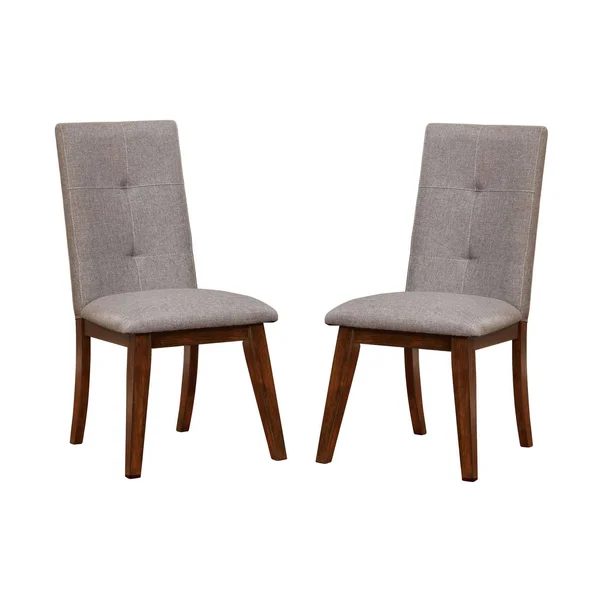 Benjara Parson Style Tufted Back Fabric Side Chair, Set of 2, Gray