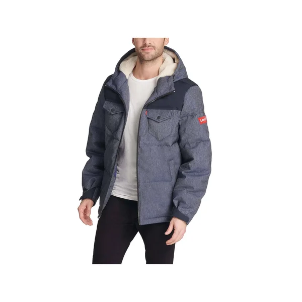 Levi&s Faux Shearling Lined Trucker Puffer Jacket - Heather Navy at Nordstrom Rack