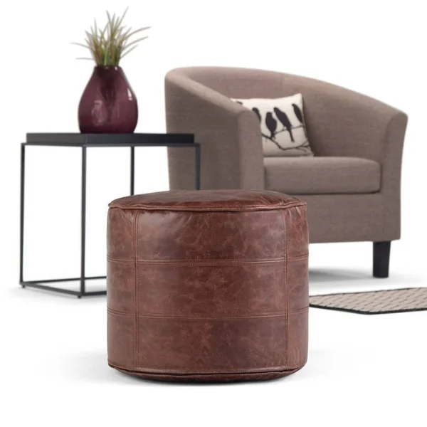 Darian Round Pouf Distressed Brown - Wyndenhall