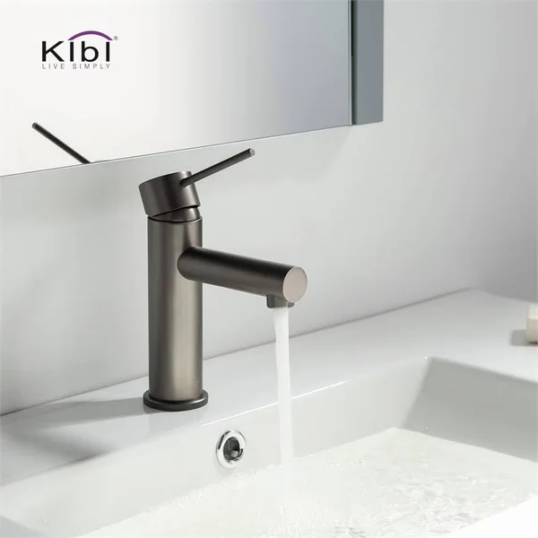 KIBI Solid Brass Single Hole Bathroom Faucet with Pop Up Drain Gray Titanium