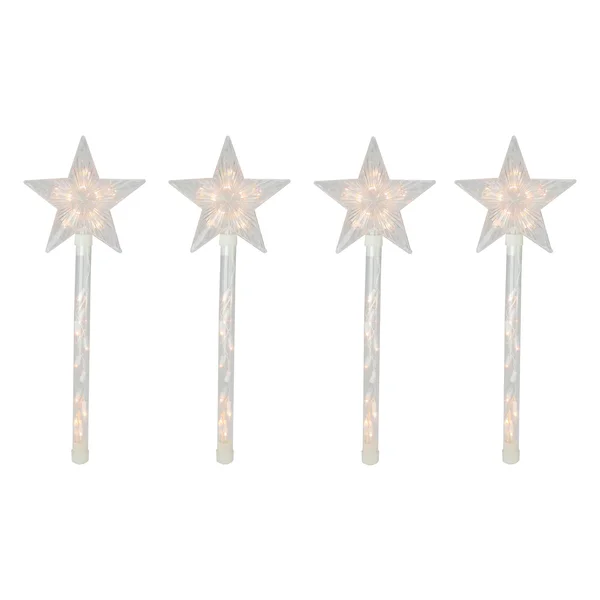Northlight Set of 4 Lighted Star Christmas Pathway Marker Lawn Stakes - Clear Lights