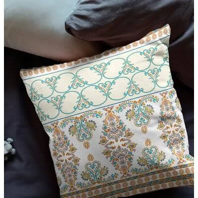 Gerton Square Pillow Cover & Insert Bungalow Rose Color: Orange/Teal, Size: 20x22 x 20