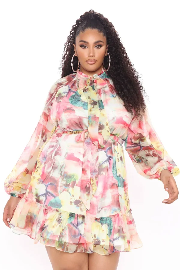 Womens Abstract Love Mini Dress in Yellow Size Small by Fashion Nova