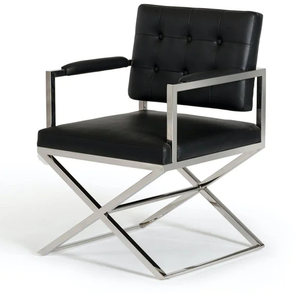 35x22 Black Leatherette and Stainless Steel Dining Chair