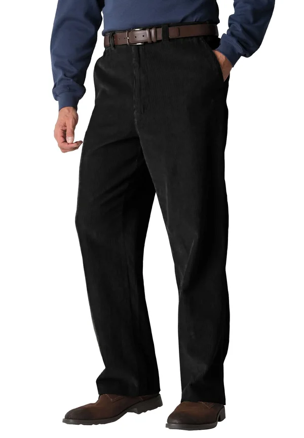 Men's Big & Tall Expandable Waist Corduroy Pleat-Front Pants by KingSize in Black (Size 54 38)
