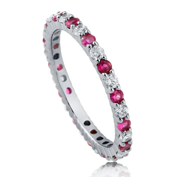 Berricle Sterling Silver Simulated Ruby Cubic Zirconia CZ Stackable Anniversary Fashion Right Hand Eternity Band Ring Size 8