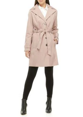 Calvin Klein Women's Single Breasted Belted Rain Jacket with Removable Hood, Rosewood, Medium