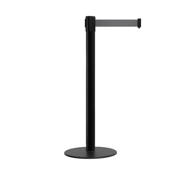 Retractable Belt Barrier Stanchion - Low Profile Steel Base, Black Post, 7.5ft. Belt - Montour Line MX630 by Crowd Control Wareho