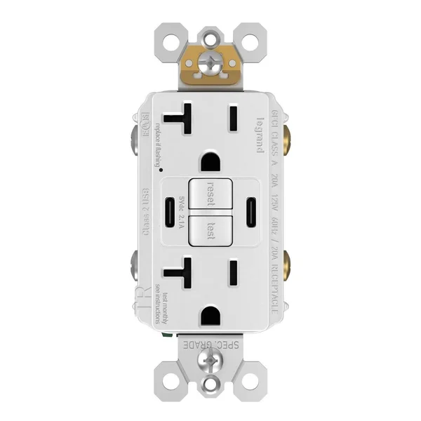 Legrand 2097TRUSBCC Radiant 20 Ampere GFCI Tamper Resistant Electrical Outlet - White - Size: 16