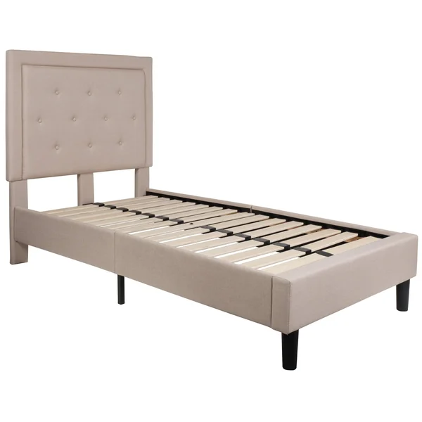 Roxbury Tufted Upholstered Platform Bed - Beige, Twin