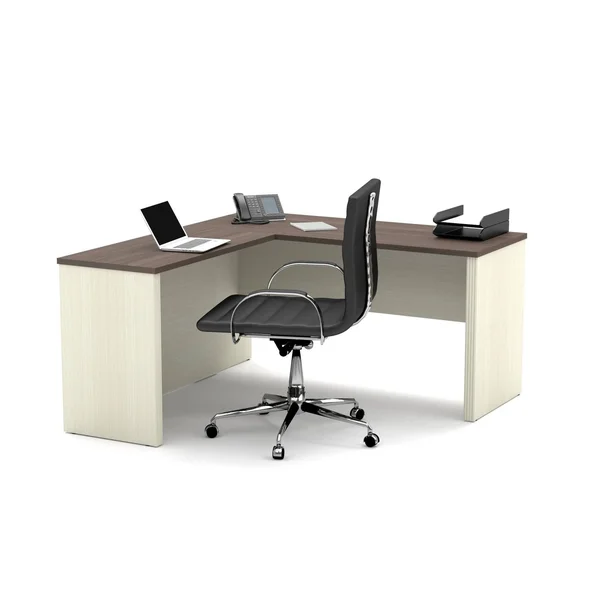 Bestar 99420-1152 Prestige + L-Shaped Workstation in White Chocolate & Antigua