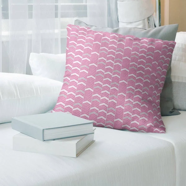Porch & den Athens Lined Chevrons Throw Pillow - 16 x 16 - Pink & Gray - Linen
