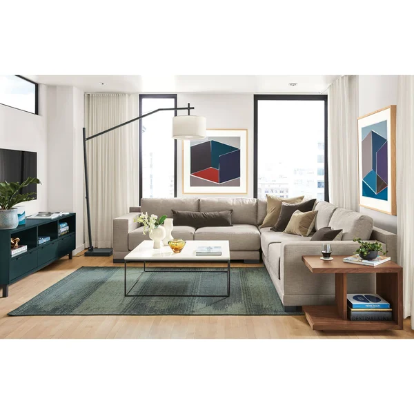 Room & Board, Modern Tyne 40W 40D 15H Square Coffee Table, Smoke Tempered Glass Top w/ White Base