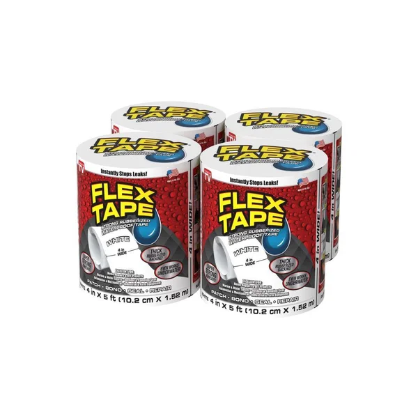 Flex Tape White Waterproof Rubberized Duct Tape 4-in x 5-ft (4-Pack) - TFSWHTR0405-CS