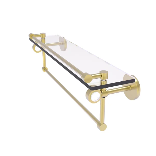 Clearview Collection Glass Shelf with Gallery Rail and Towel Bar with Smooth Accents - Satin Brass, 22 inch