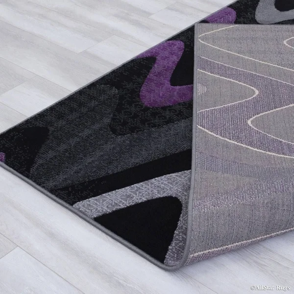 Allstar Chocolate Modern Distressed Wavy Linear Design Rug - 9& 8x22 x 7& 9x22