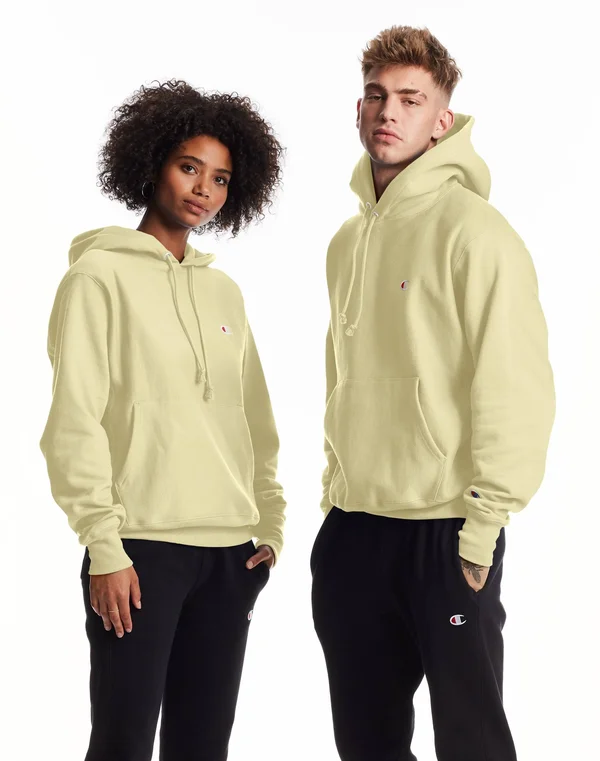 Men's Champion Life REVERSE Weave Hoodie, C Logo Lemon Glacier L