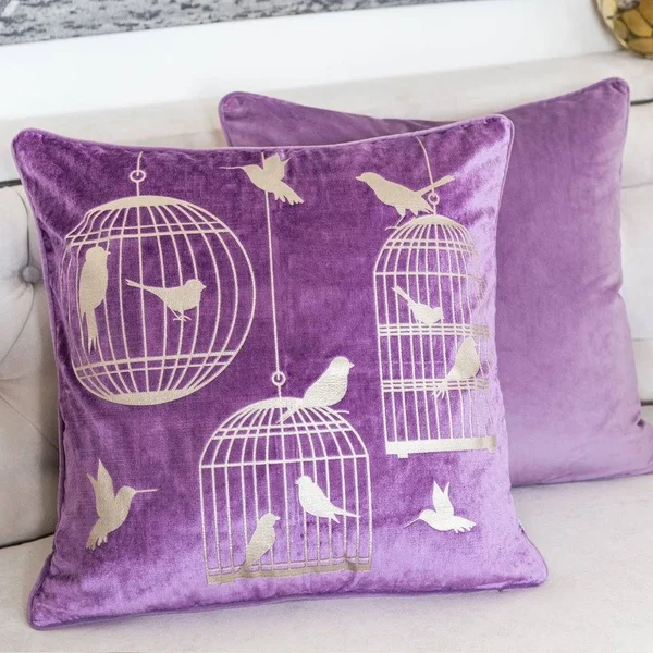 Homey Cozy Foil Print Bird Throw Pillow Cover & Insert - Purple
