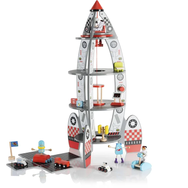 Pidoko Kids Space Ship Rocket Center - Includes Astronauts and Accessories - Wooden Doll House Station Playset - Spaceship Toys, 32.0" x 16.0" x 16.0"