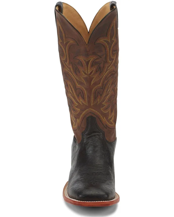 Justin Boots Men's Black Smooth Ostrich Exotic Western Boots