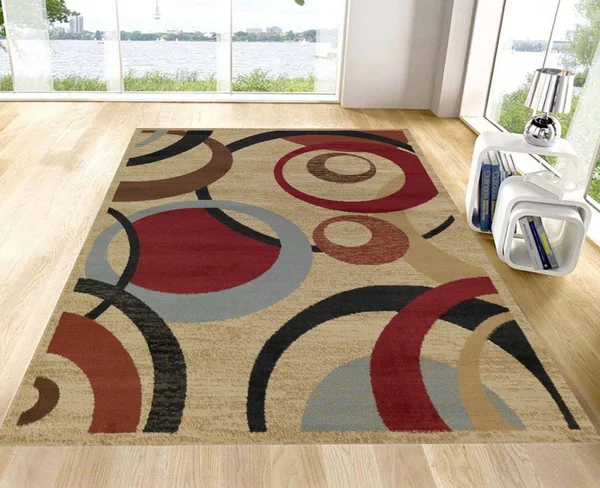 Amazing Area Rug Carpet Oriental Contemporary Abstract Circle Design 5&3x22 x 7&0x22