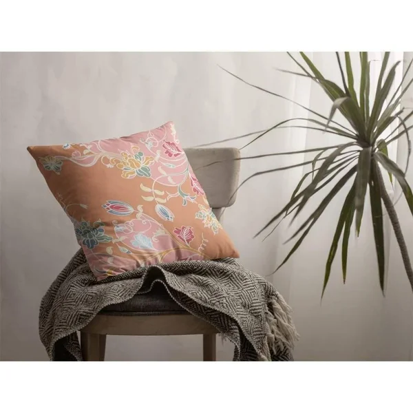 Carnation Garden Blown and Closed Pillow Pink on Orange 18x22x18x22