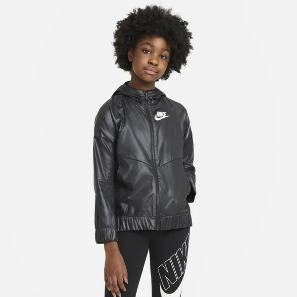Nike Girls& Sportswear Windrunner Jacket in Black/Black Size Small - 100% Polyester