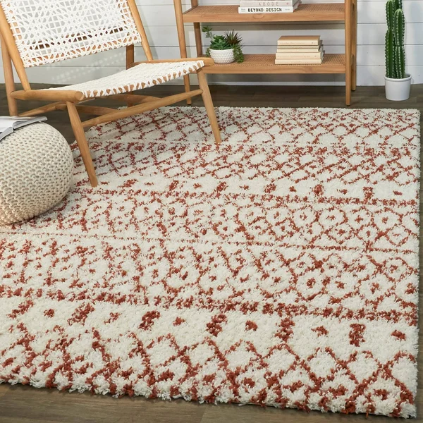 BALTA Dominic Cream/Orange 5 ft. x 7 ft. Moroccan Shag Area Rug