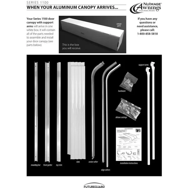 NuImage Awnings 6 ft. 1100 Series Door Canopy Aluminum Awning (12 in. H x 42 in. D) in White