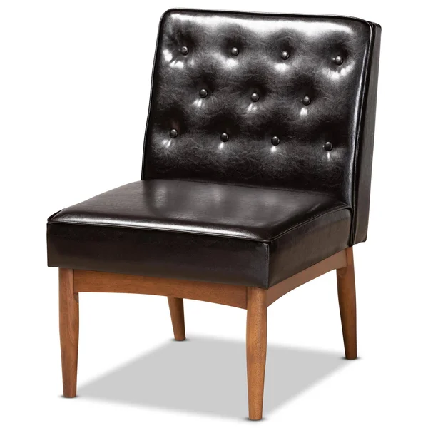 Baxton Studio Riordan Mid-Century Modern Dark Brown Faux Leather Upholstered and Walnut Brown Finished Wood Dining Chair