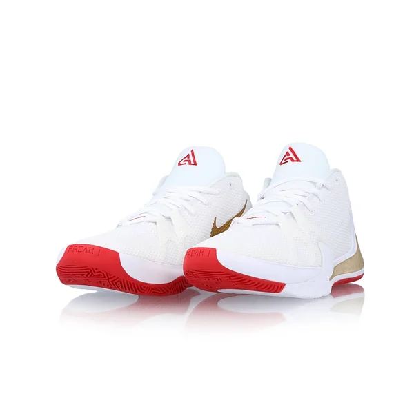 Mens - Nike Zoom Freak 1 Basketball Shoes - White/Metallic Gold/University Red - Size 10