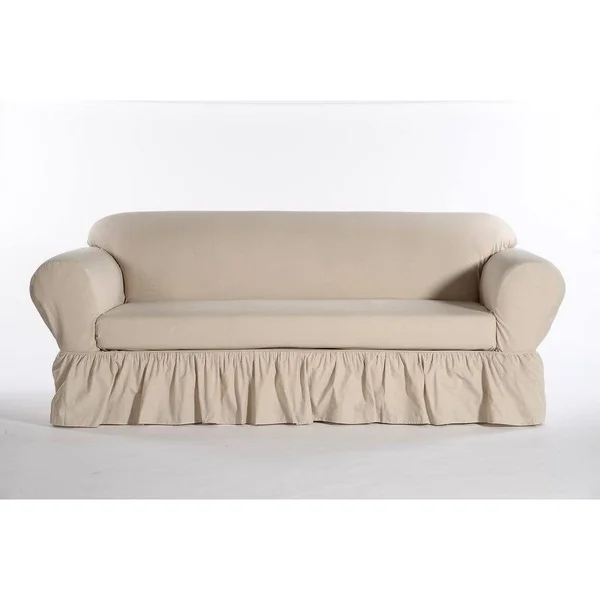 Classic Slipcovers Shabby Sofa Skirted Box Cushion Slipcover - White
