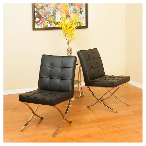 Milania Black Leather Dining Chairs by Christopher Knight Home (Milania Black Leather Dining Chairs (Set of 2))