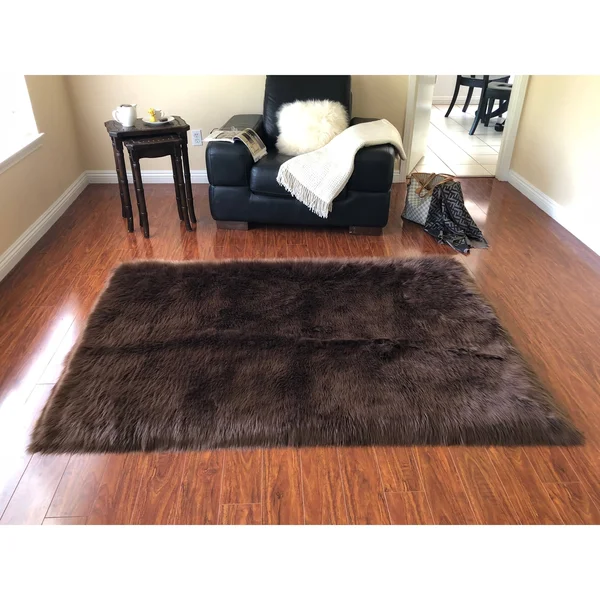 Silver Orchid Nansen Luxurious Faux Sheepskin Square Shape Shag Area Rug - 12& x 12& Square - Brown