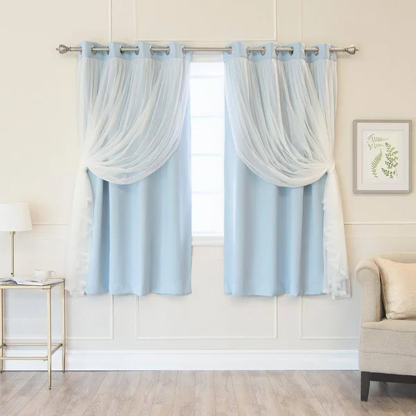 Best Home Fashion Marry Me Blackout Grommet Curtain Panel Pair with Tulle Overlay Sky Blue