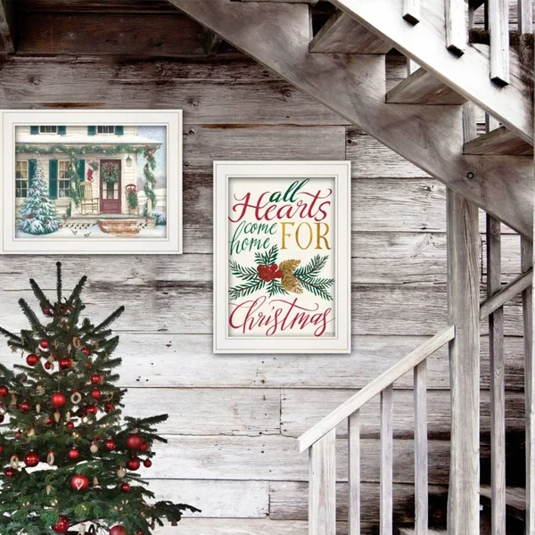 TrendyDecor4U Come Home for Christmas 2-Piece Vignette by Cindy Jacobs and Richard Cowdrey, White Frame