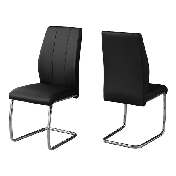 Monarch Dining Chair - 2pcs, 39x22H, Black Leather-Look, Chrome