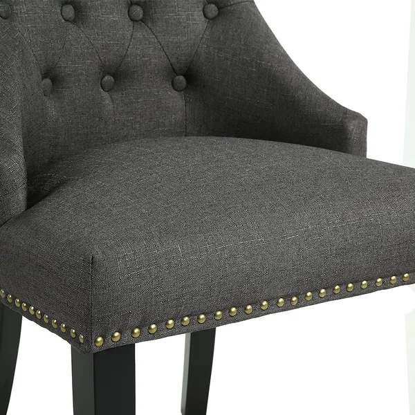 LSSBOUGHT Set of 2 Fabric Dining Chairs Leisure Padded Chairs with Black Solid Wooden Legs - Nailed Trim, Charcoal