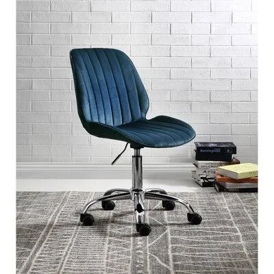 Muata Office Chair, Twilight Blue Velvet & Chrome Everly Quinn