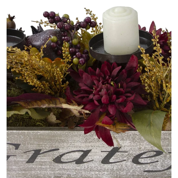Northlight 24x22 Autumn Harvest Pomegranate 3-Piece Candle Holder in A Grateful Rustic Wooden Box Centerpiece