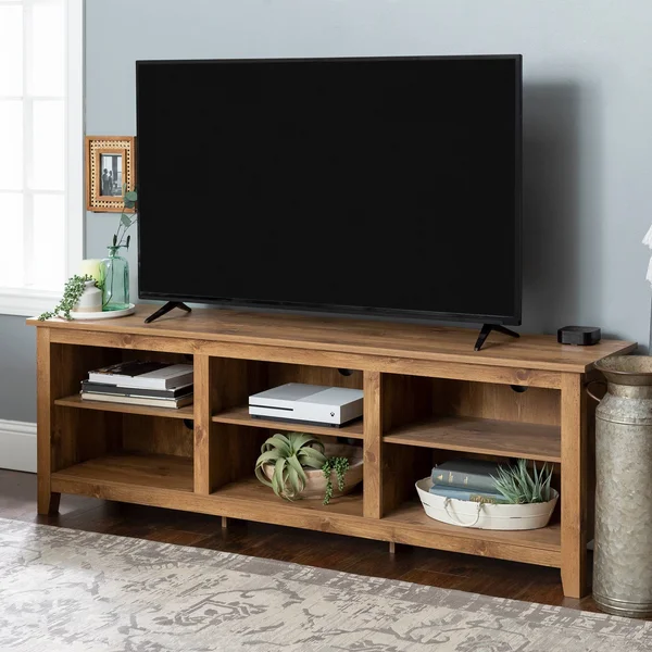 70 Wood Media TV Stand Storage Console Barnwood Saracina Home Brown