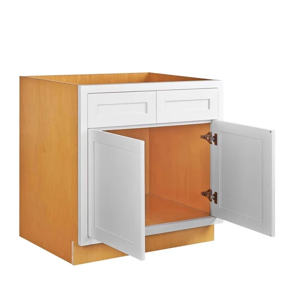 RTA Wholesalers 36 inch Wide Sink Base Kitchen Cabinet Snow White Inset Shaker - Double Door with False Front Drawer - Unassembl