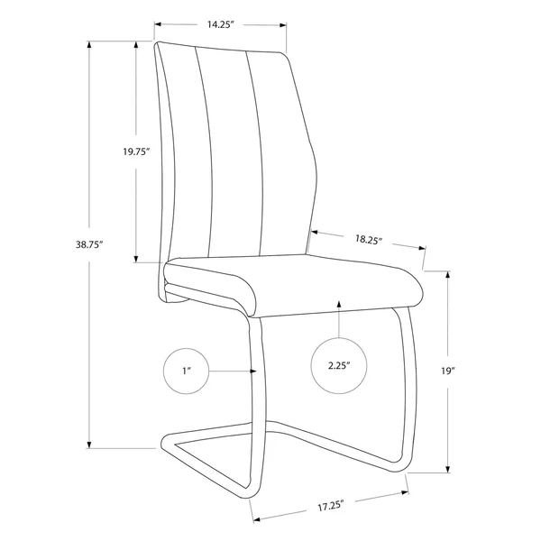 Monarch Dining Chair - 2pcs, 39x22H, Black Leather-Look, Chrome