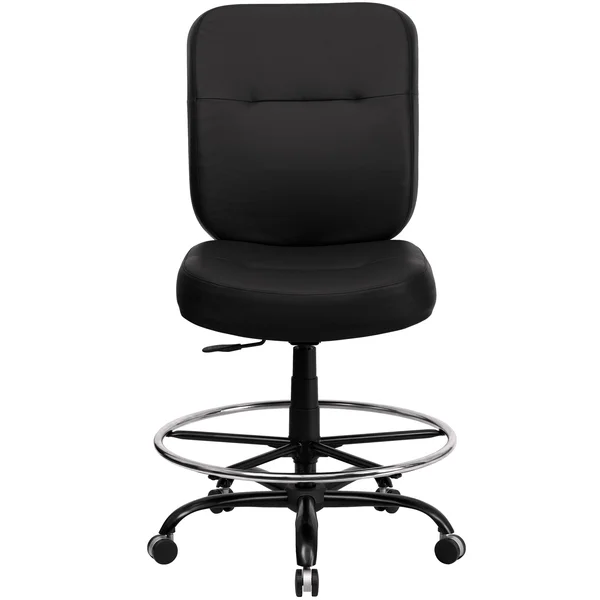 A Line Furniture Tuva Big and Tall Black Leather Armless Adjustable Drafting Office Chair